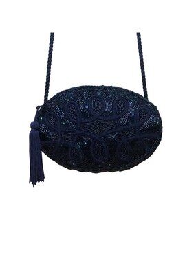 Carolyne Barton Women’s Blue Beaded With Tassel Night Crossbody Bag